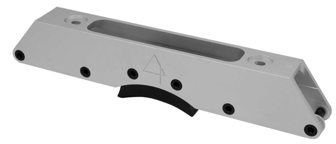 Flat AP aggressive inline skate frame at the side with the Antony Pottier logo in silver colour